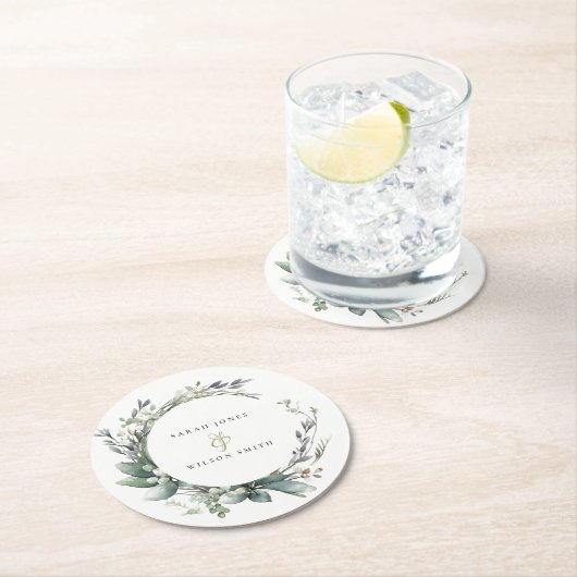 Rustikale Watercolor Grüne Foliage Runder Pappuntersetzer (Vor Ort)