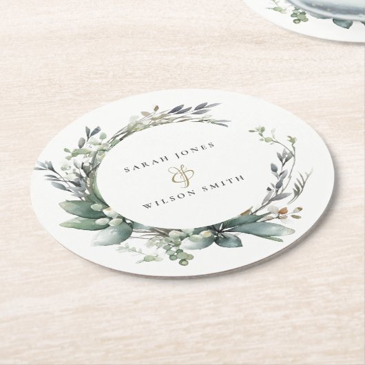 Rustikale Watercolor Grüne Foliage Runder Pappuntersetzer (Angewinkelt)