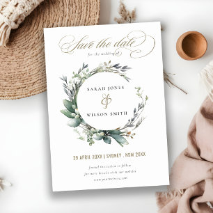 Rustikale Watercolor Grüne Foliage Save The Date