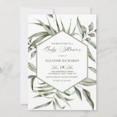 Rustikale Watercolor Grünpflanzen Frame Baby Dusch Einladung (Vorderseite)