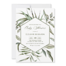 Rustikale Watercolor Grünpflanzen Frame Baby Dusch