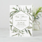 Rustikale Watercolor Grünpflanzen Frame Baby Dusch Einladung (Stehend Vorderseite)