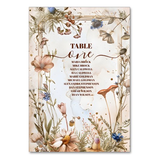 Rustikale Watercolor-Hochzeit Tischnummer (Rückseite)