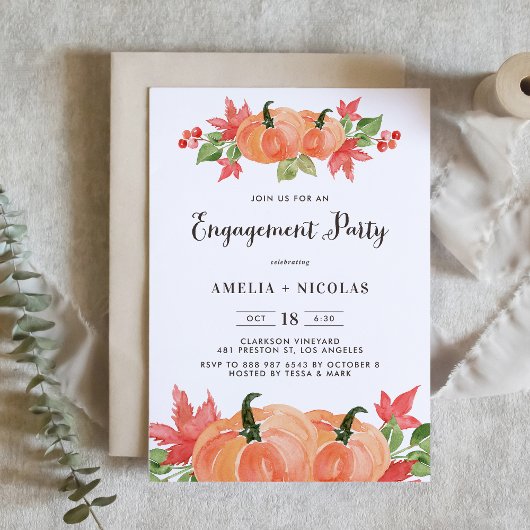 Rustikale Watercolor Pumpkin Fall Engagement Party Einladung