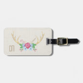 Rustikale Watercolor-Rotwild-Geweihe mit Blumen Gepäckanhänger (Vorderseite horizontal)