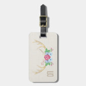 Rustikale Watercolor-Rotwild-Geweihe mit Blumen Gepäckanhänger (Vorderseite vertikal)