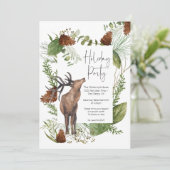 Rustikale Watercolor Wald Rentierfest Einladung (Stehend Vorderseite)