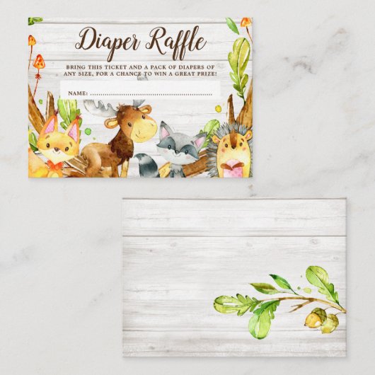 Rustikale Watercolor-Wald-Tiere Windelwindeln Begleitkarte (Vorne/Hinten)