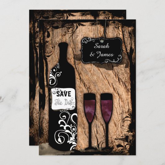 Rustikale Watercolor Weinflasche Save the Date (Vorne/Hinten)