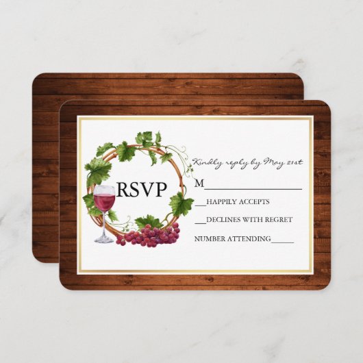 Rustikale Watercolor Weintrauben Hochzeit des Holz RSVP Karte (Vorne/Hinten)