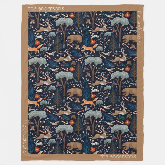 Rustikale Watercolor Woodland Tiere Bäume Weihnach Fleecedecke (Vorderseite)