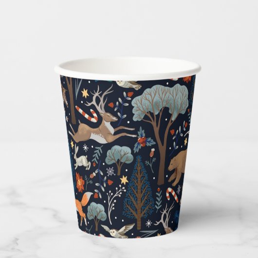 Rustikale Watercolor Woodland Tiere Bäume Weihnach Pappbecher (Vorderseite)