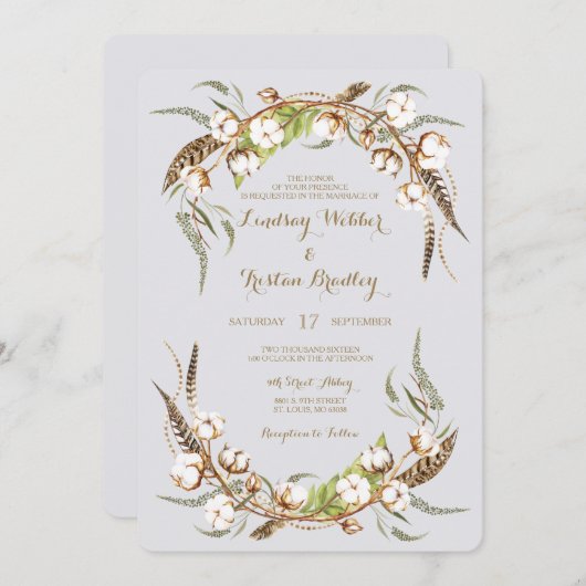 Rustikale Wattestäbchen Hochzeit Einladung (Vorne/Hinten)