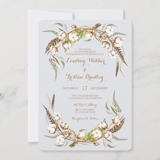 Rustikale Wattestäbchen Hochzeit Einladung (Vorderseite)