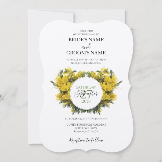 Rustikale Wattle Acacia Hochzeitseinladungen Einladung (Vorderseite)