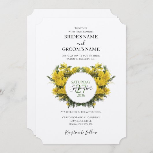 Rustikale Wattle Acacia Hochzeitseinladungen Einladung (Vorne/Hinten)