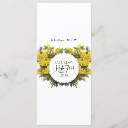 Rustikale Wattle Acacia Wedding Menükarte (Rückseite)