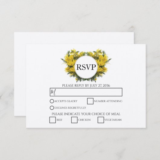 Rustikale Wattle Acacia Wedding RSVP Cards (Vorne/Hinten)