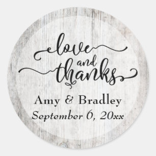 Rustikale Weathered Wood Typografy Liebe und Dank Runder Aufkleber
