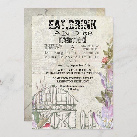 Rustikale weddibg Einladungskarte Einladung (Vorne/Hinten)
