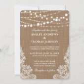 Rustikale Wedding Burlap String Lights Lace Card R Einladung (Vorderseite)