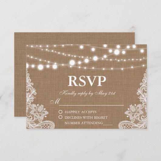 Rustikale Wedding Burlap String Lights Lace RSVP K (Vorne/Hinten)
