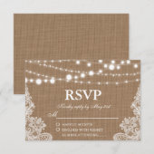 Rustikale Wedding Burlap String Lights Lace RSVP K Karte (Vorne/Hinten)