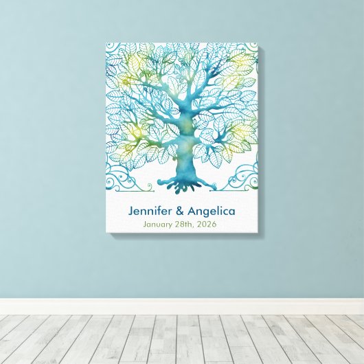 Rustikale Wedding Fingerprint Tree Canvas Print Leinwanddruck (Insitu (Holzboden))