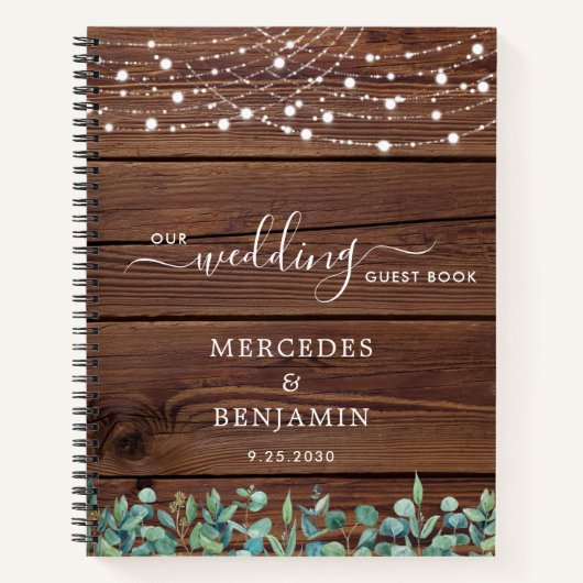 Rustikale Wedding Guest Book Greenery String Light Notizblock (Vorderseite)