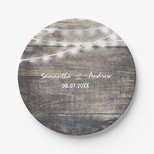 Rustikale wedding Holz- und Schnurlichter Pappteller (Vorderseite)