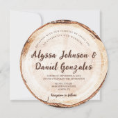 Rustikale Wedding Script-Namen Wood Cut Slice Einladung (Vorderseite)