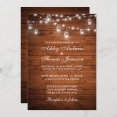 Rustikale Wedding Wood Jar String Lights Einladung (Vorne/Hinten)