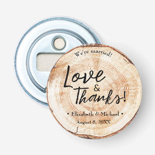 Rustikale Wedwood Cut Disk Liebe und Danke Flaschenöffner