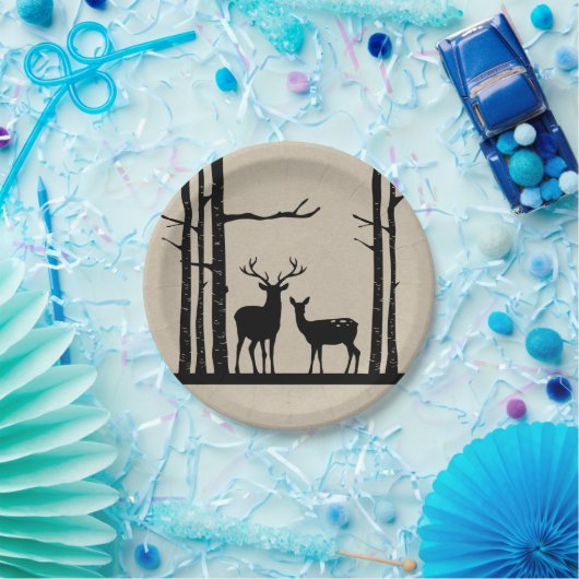 Rustikale Weibchen tun Hirsche Birkenhochzeit Pappteller (Party)