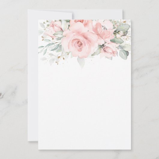 Rustikale, weiche Blüte Rosa Blumengrün Hochzeit Einladung (Rückseite)