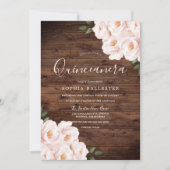 Rustikale, weiche, rosa Blume Quinceanera Einladung (Vorderseite)
