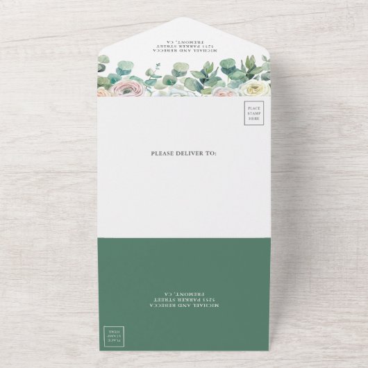 Rustikale weiche Rose Eukalyptus Foliage All In One Einladung (Außenbereich)