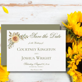 Rustikale weiche Sonnenblumen Grüne Hochzeit Save The Date