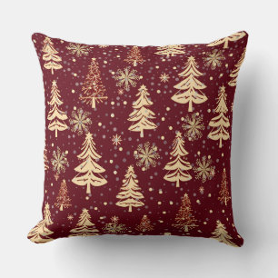 Rustikale Weihnachten Evergreen Trees Red and Gold Kissen