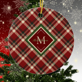 Rustikale Weihnachten Kariert Red Monogram Name Ho Keramik Ornament