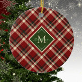 Rustikale Weihnachten Karierte grüne Monogram Name Keramik Ornament