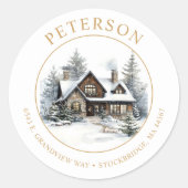 Rustikale Weihnachten Neue Zuhause-Rücksendeadress Runder Aufkleber (Vorderseite)