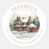 Rustikale Weihnachten Neue Zuhause-Rücksendeadress Runder Aufkleber (Vorderseite)