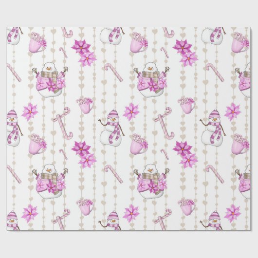 Rustikale Weihnachten Rosa Schneemänner und Schnee Geschenkpapier (Flach)