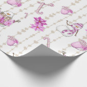 Rustikale Weihnachten Rosa Schneemänner und Schnee Geschenkpapier (Ecke)