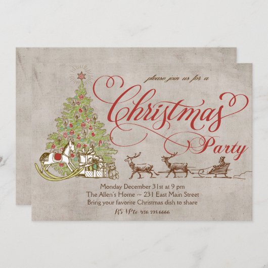 Rustikale Weihnachten Tree Schlitten Party Einladu Einladung (Vorne/Hinten)