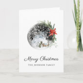 Rustikale Weihnachten Winter Berghütte Schneeglobe Karte (Vorderseite)