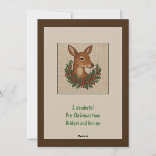 Rustikale Weihnachten Winter Hirsch mit Kranz (Rückseite)