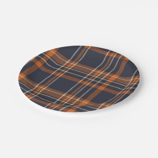 Rustikale Weihnachten/Winter kariert Pappteller (Schrägansicht)