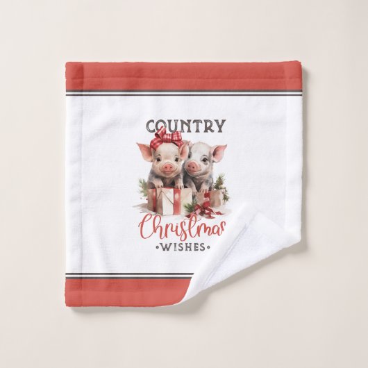 Rustikale Weihnachten wünscht Niedliches Schwein Badhandtuch Set (Waschlappen)